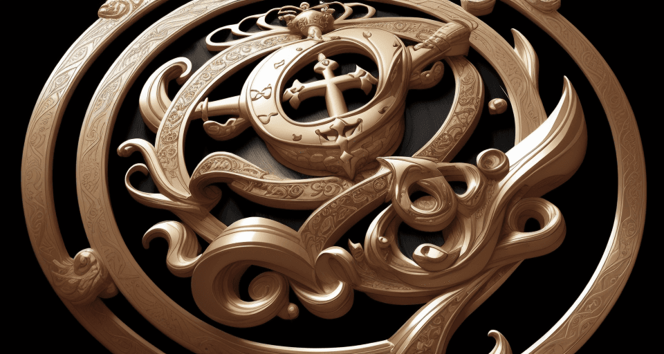 AI generated: Create a sophisticated, ornate 3D round logo featuring the words "He's A Pirate (Save Me), Gabry Pon...