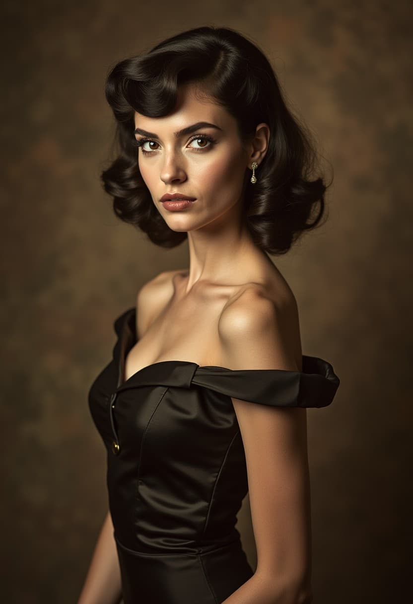 AI generated: Fashion magazine cover photo, young woman, elegantly dressed in a vintage 1950s-inspired outfit, cla...