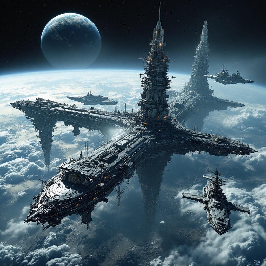 AI generated: A massive Luna space station city covering the total dark side of Earth's moon, hidden from their vi...