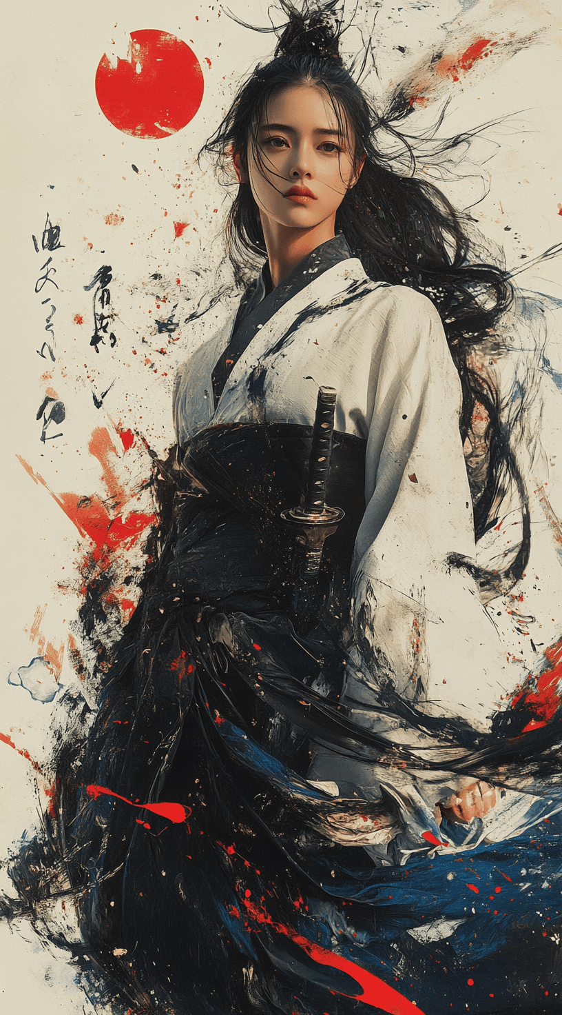 AI generated: Movie poster featuring a female character in a striking palette of black, white, and blue, in the st...