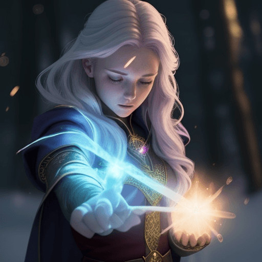 AI generated: powers. Ice . Beautiful young female wizard, casting spells, fire, centered, embers, bokeh, lens fla...