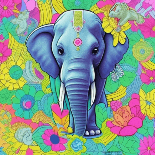 AI generated: Tilly, l'éléphant joyeux, une éléphante colorée qui adore s'amuser. Elle porte un nœud papillon pour...