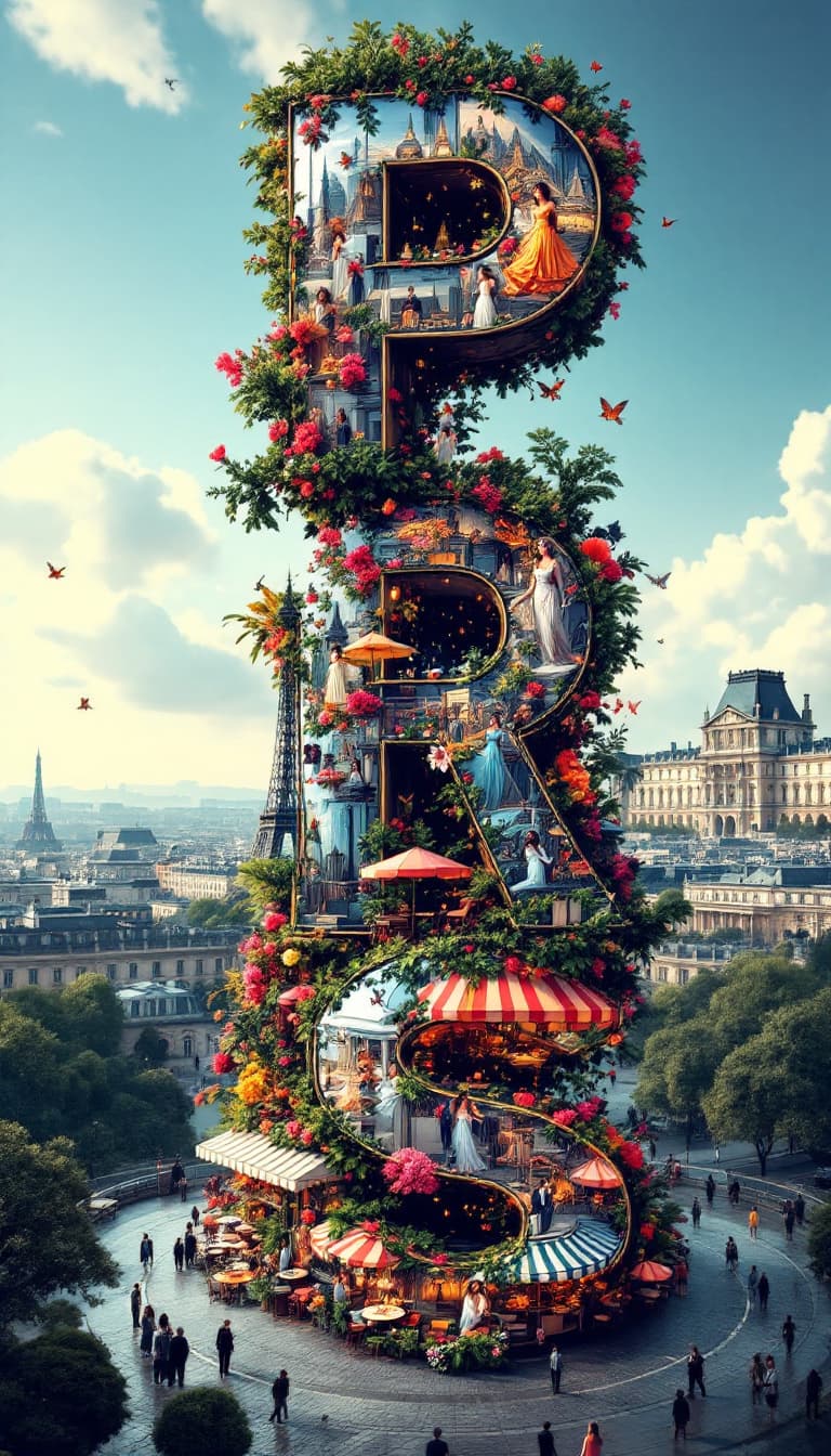 AI generated: A striking, high-contrast cinematic photo-style vertical collage that captures the essence of Paris....