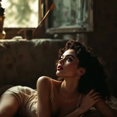 AI generated video: The girl follows the letter with her eyes as it falls to the ground. She then picks it up.
high rea...