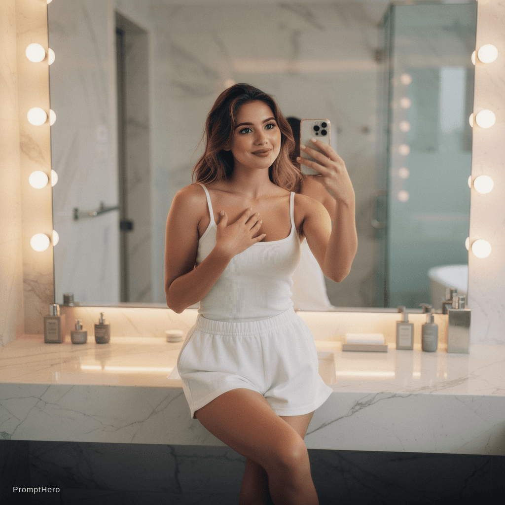 AI generated: {
  "meta": { "style": "soft bathroom glow, 8k, ultra-sharp subject, shallow depth of field" },
  "s...