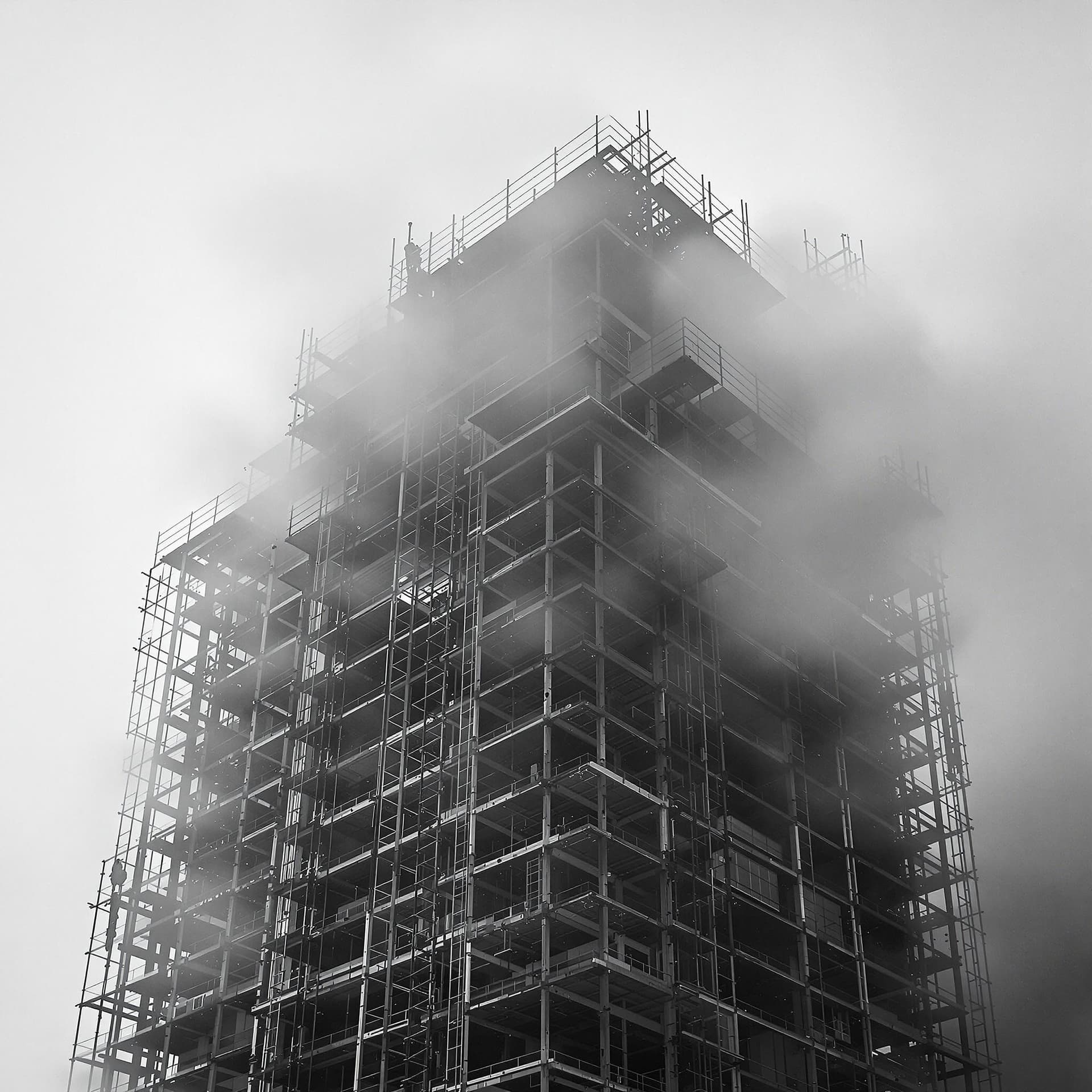 AI generated: image of a modern building under construction, captured in monochrome, architecture should feature a...