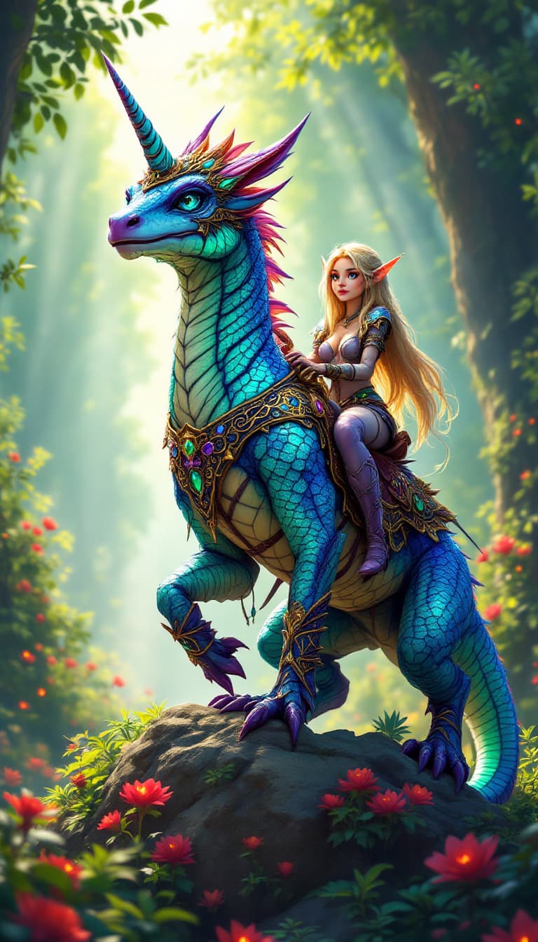 AI generated: Image is a comic  anime cartoon, vibrant digital artwork featuring a fantastical  Bi-pedal Unicorn c...