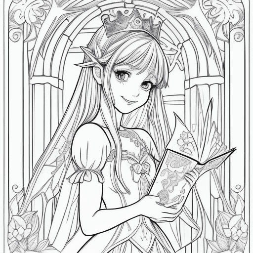 AI generated: Fairy coloring page, a fairy princess, with beautiful eyes, sweet smile, in the castle courtyard wit...