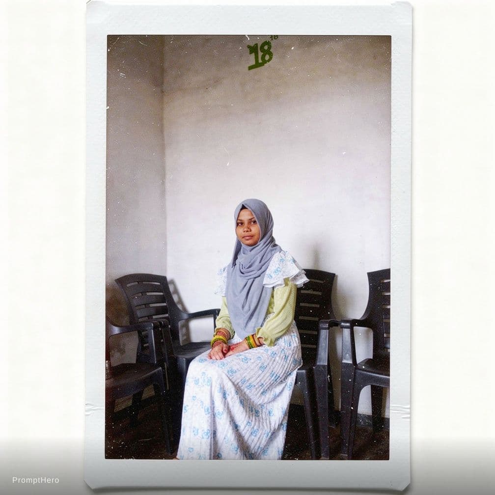 AI generated: polaroid photograph of an Asian model, sitting on the edge --chaos 75 --ar 1:2 --raw --profile we14m...