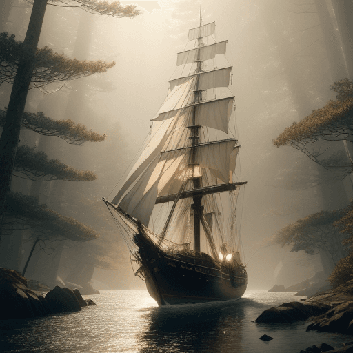 AI generated: Photo of a ultra realistic sailing ship, dramatic light, pale sunrise, cinematic lighting, battered,...