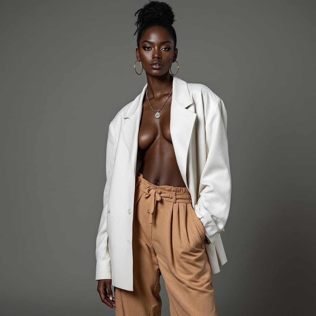 AI generated: BLACK WOMAN IN HIGH FASHION STREETWEAR FOR WEBSITE 