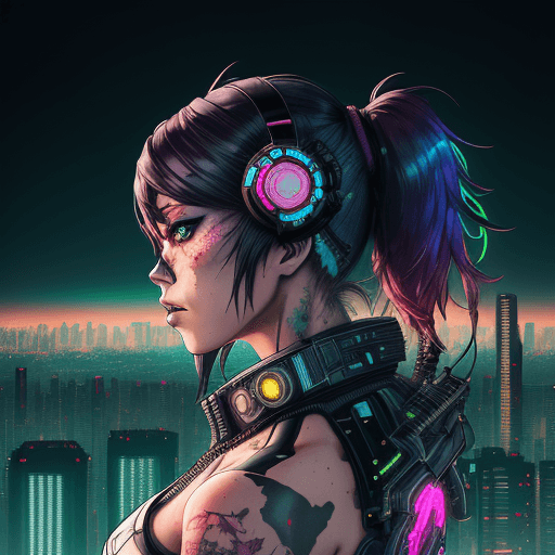 AI generated: A visual stunning photo of a female cyberpunk looking over tokyo skyline |centered| key visual| intr...