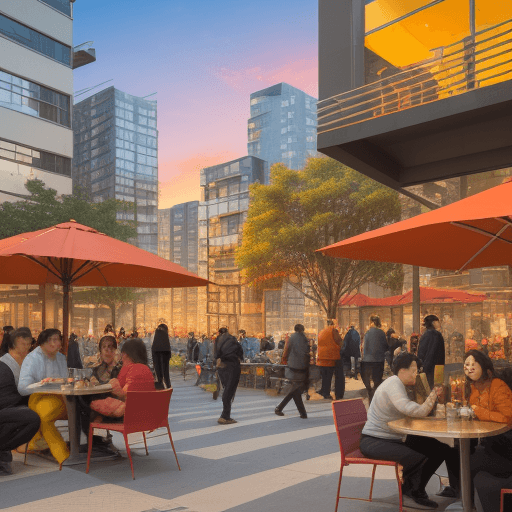 AI generated: "Design a vibrant and dynamic cityscape at sunset, blending modern architecture with elements of nat...