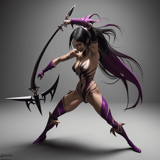 AI generated: Full body photoshoot of action pose motion  incredible "Mileena" ,and Trident Daggers in hand. Ensur...