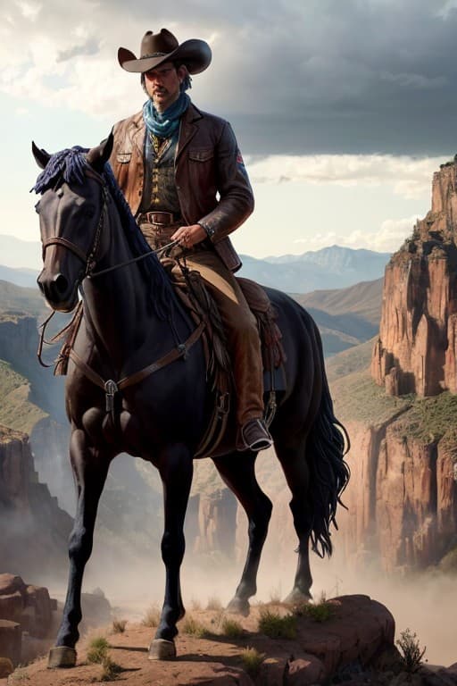 AI generated: (hyperrealism : 1. 4), (award winning: 1. 4) (masterpiece photo: 1. 4) BREAK a (very large cowboy st...