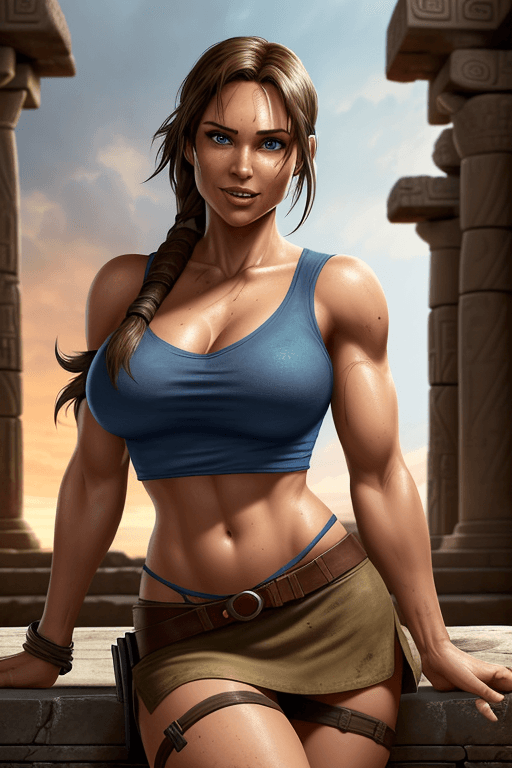 AI generated: Lara Croft character with gorgeous features. ((Full Body Portrait))((Full Body Portrait))((Full Body...