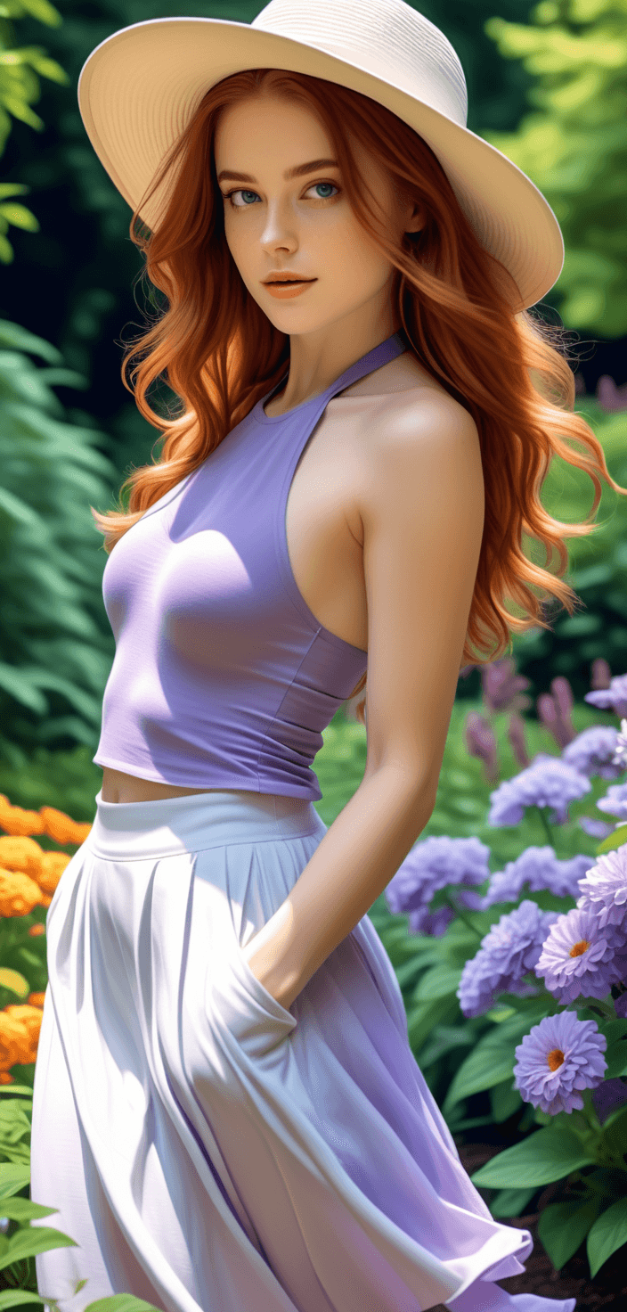 AI generated: On a bright and sunny day, a woman strolls leisurely through a vibrant garden, her presence blending...