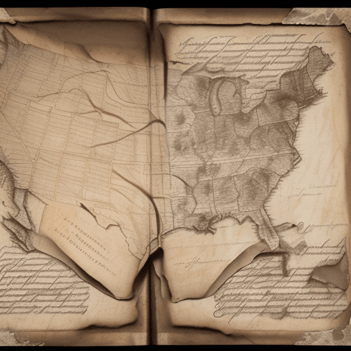 AI generated: colonial-era map making the original u.s. constitution in display tied with a faded revolutionary ri...