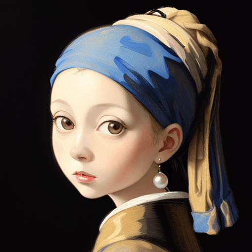 AI generated: chibi painting of a Girl with a Pearl Earring , inspired by Dutch Golden Age painting--ar 4:5 --styl...