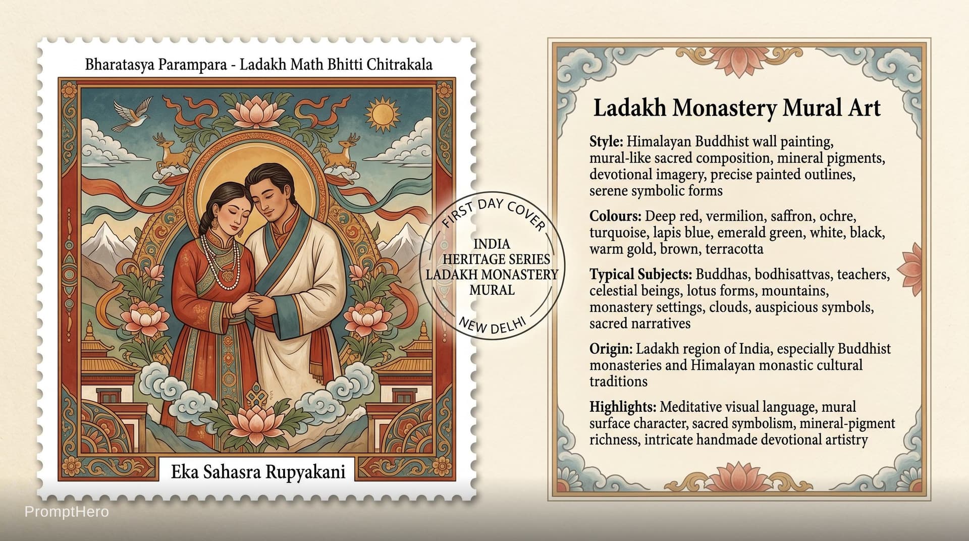 AI generated: Create a 16:9, 4K premium commemorative First Day Cover envelope inspired by India Post heritage des...