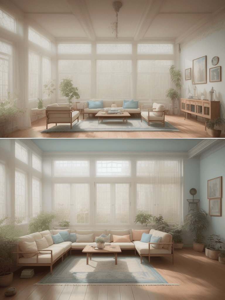 AI generated: High resolution photography interior design, dreamy sunken living room conversation pit, wooden floo...