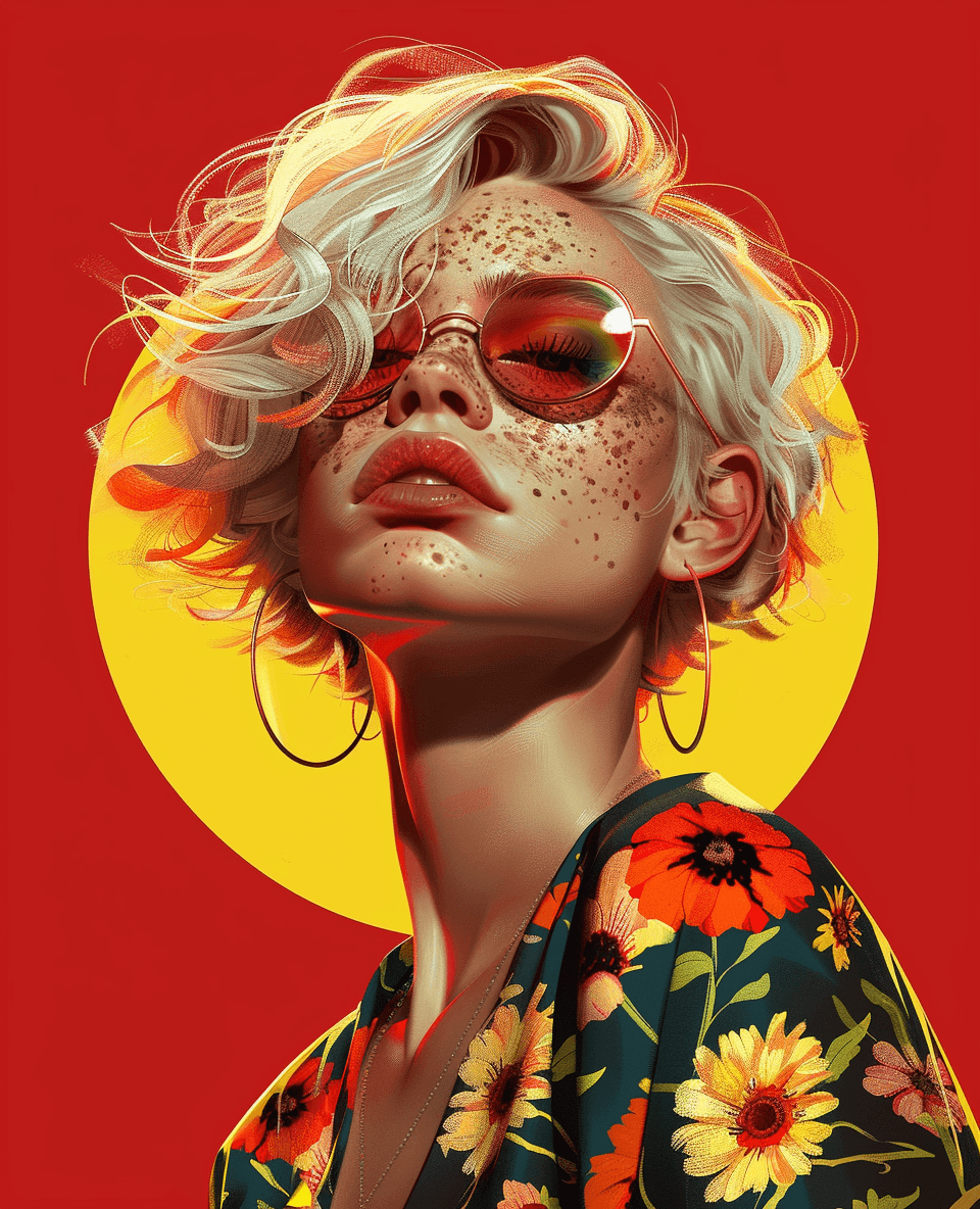 AI generated: In the style of rossdraws, a vibrant, dynamic, fantasy-inspired, colorful portrait of an attractive ...