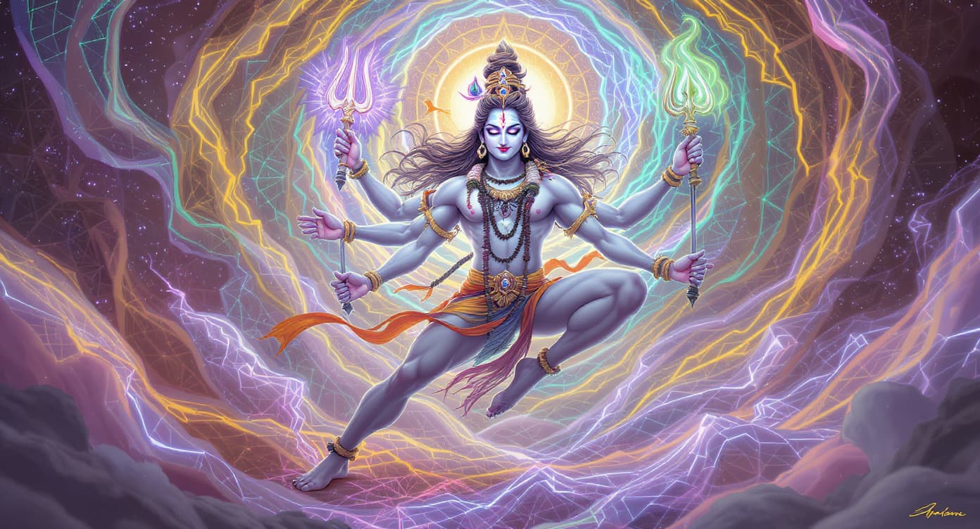 AI generated: "Capture Lord Shiva in a dynamic Tandava pose, where his cosmic dance emerges from a spiraling vorte...