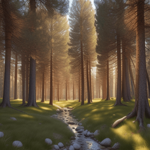 AI generated: Bosque de pinos rodeado de un paisaje mediterraneo ; 8k, intricate detail, photorealistic, realistic...