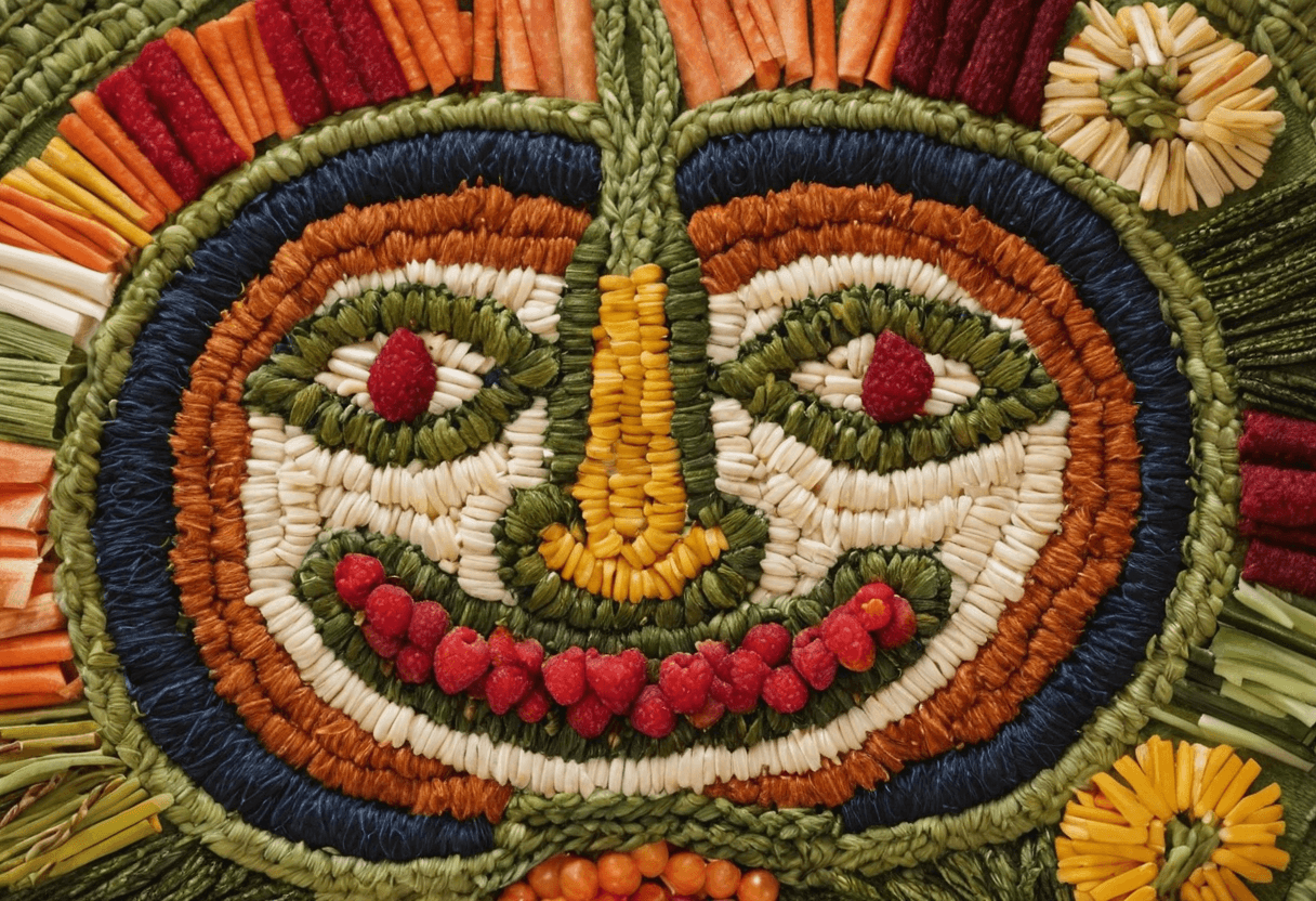 AI generated: Flemish Tapestry of a Art Brut, Aesthetic food shaped like a face, Classical, Depth of field 100mm