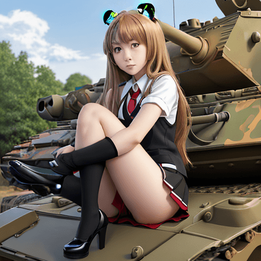 AI generated: masterpiece, taiga aisaka, smug, cute face, anime, anime face, girl sit on the front of realistic ta...