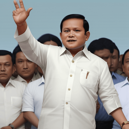 AI generated: Image of Prabowo Subianto winning the election, superb quality, white dressed with khaki pants