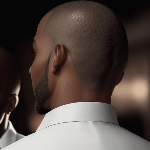 AI generated: High resolution photography close up of view back of a dark African American man's head wearing whit...