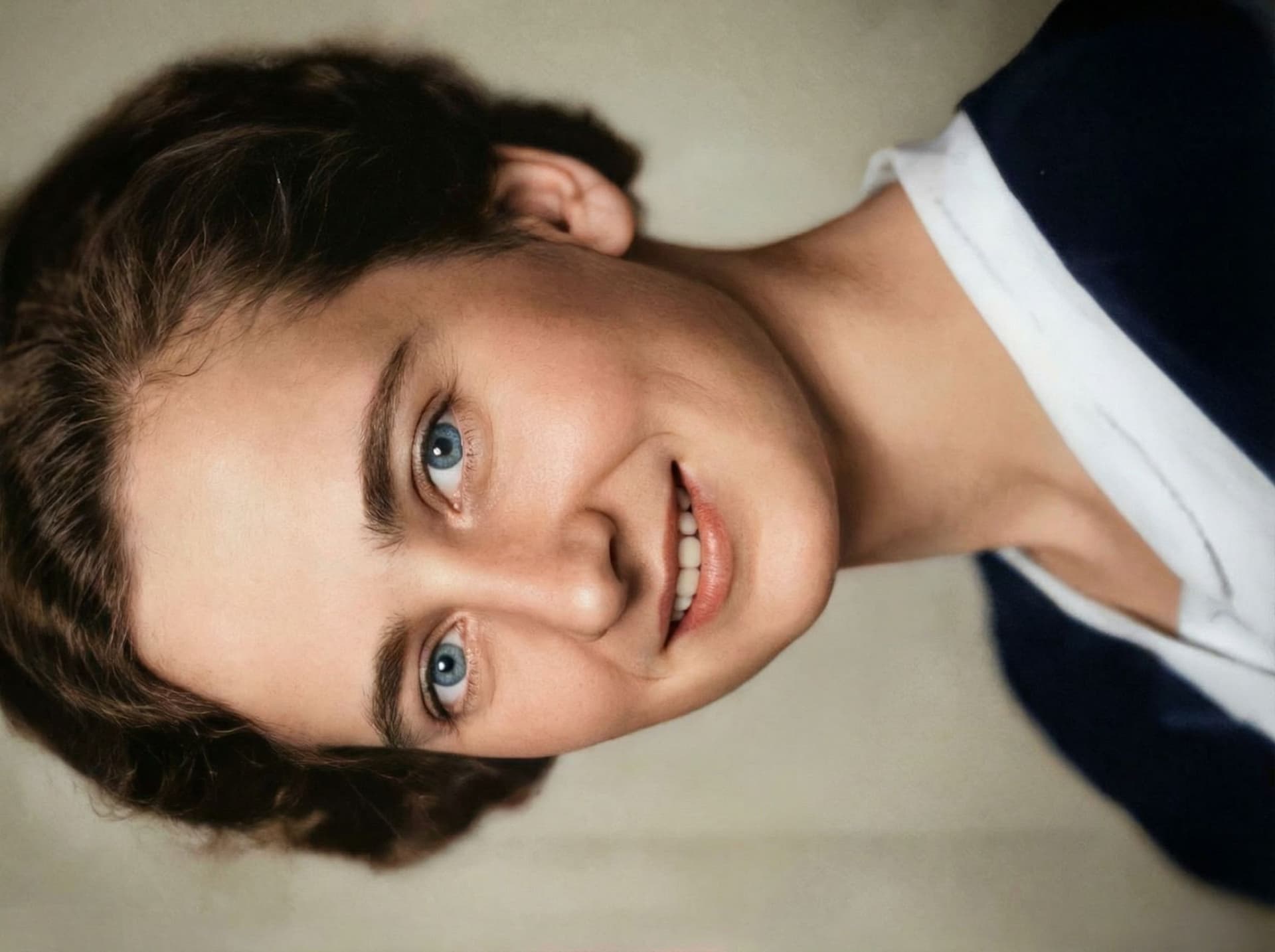 AI generated: color the picture of this german lady, blue eyes, light skin