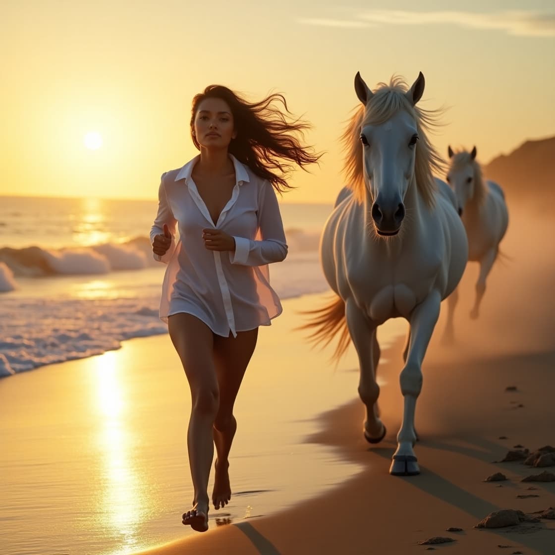 AI generated: High-resolution  fashion editorial photograph of a breathtaking volpturous  Indian woman running bar...