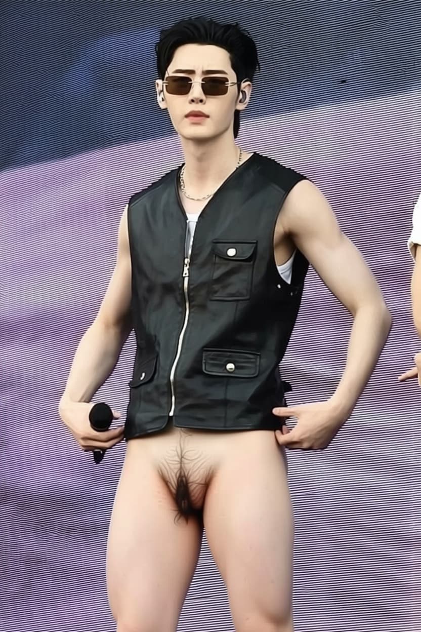 AI generated: Remove his pants showing his exposed flaccid penis with pubic hair.