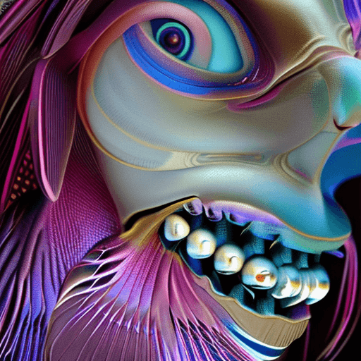 AI generated: close-up portrait ribcagel. phoenix head, nautilus, orchid, skull, betta fish, bioluminiscent creatu...