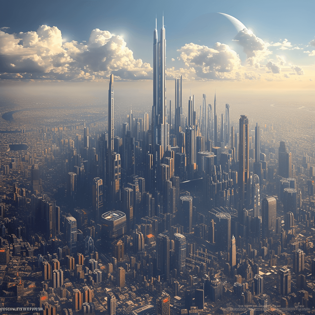 AI generated:  Incredible ultra detailed cityscape of future at moonlit night, in the style of classic oil paintin...