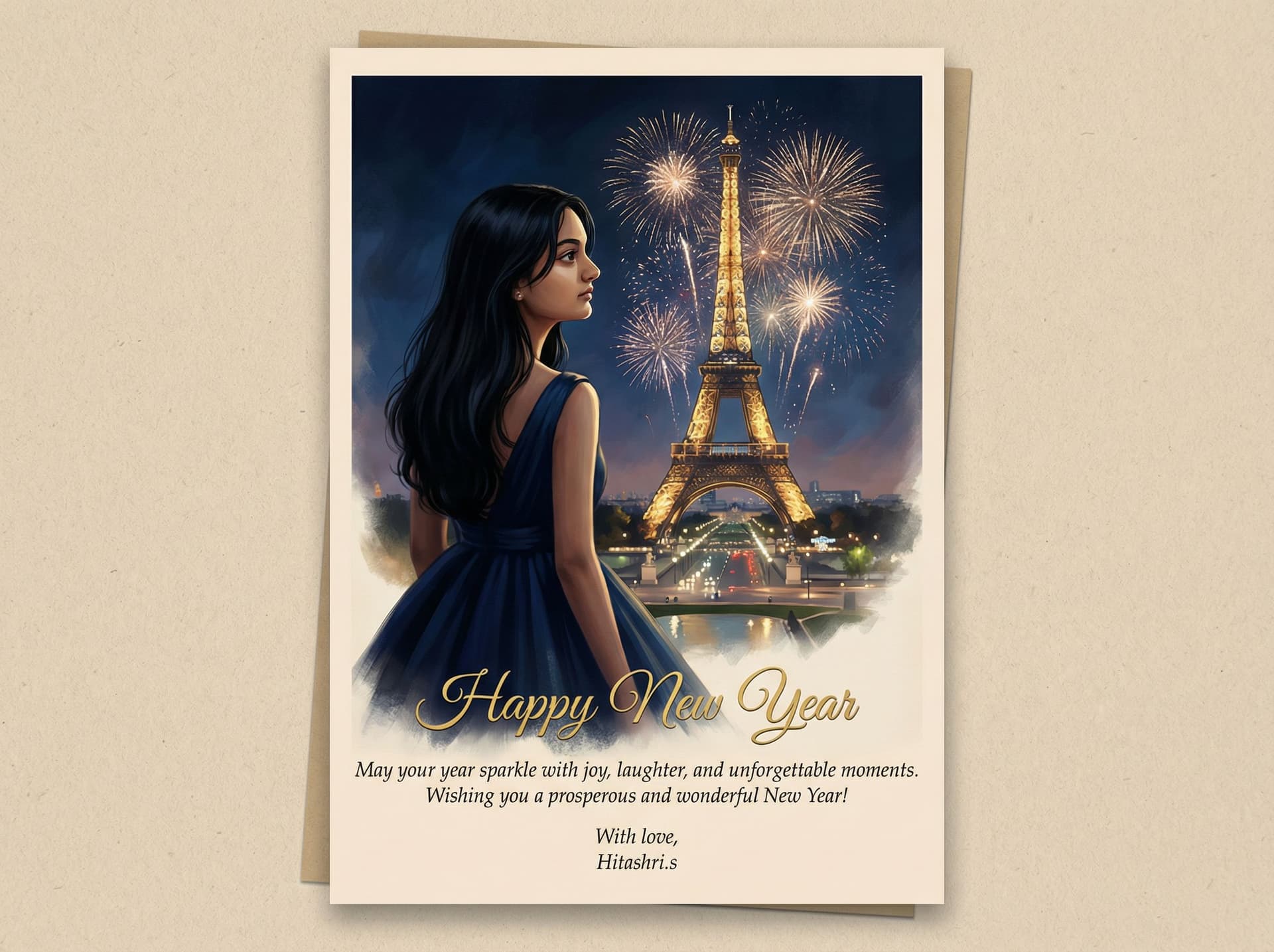 AI generated: My uploaded photo long black hair in a gold painting, in the style of charlie bowater, dark blue and...