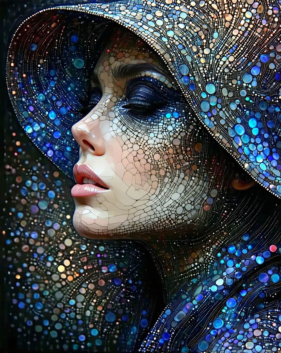 AI generated: Surreal Breathtaking portrait, photorealistic elegant woman, flowing textures & textiles, dynamic fl...