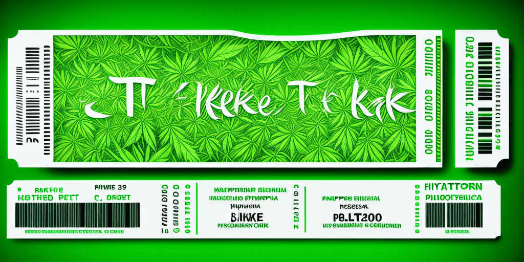 AI generated:  Hyper realistic printed ticket pdf, with name Miguel, with draw weed, happiness, green; 8k, intrica...