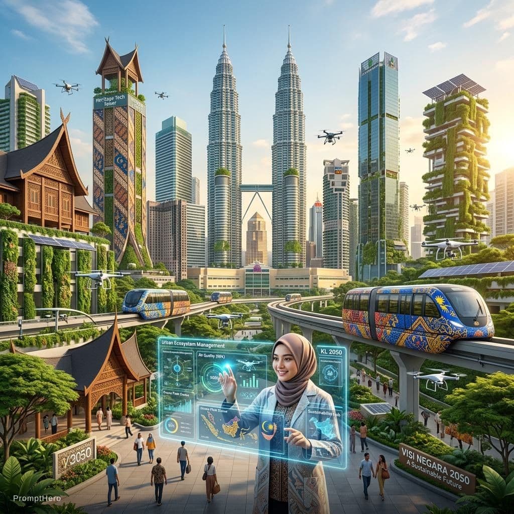 AI generated: Master Prompt:
"A cinematic, ultra-detailed wide shot of a futuristic Kuala Lumpur in 2050, where ad...