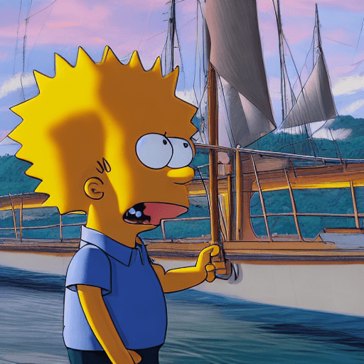 AI generated: human-like bart simpson working in a gas station, 
Photo of a ultra realistic sailing ship, dramatic...