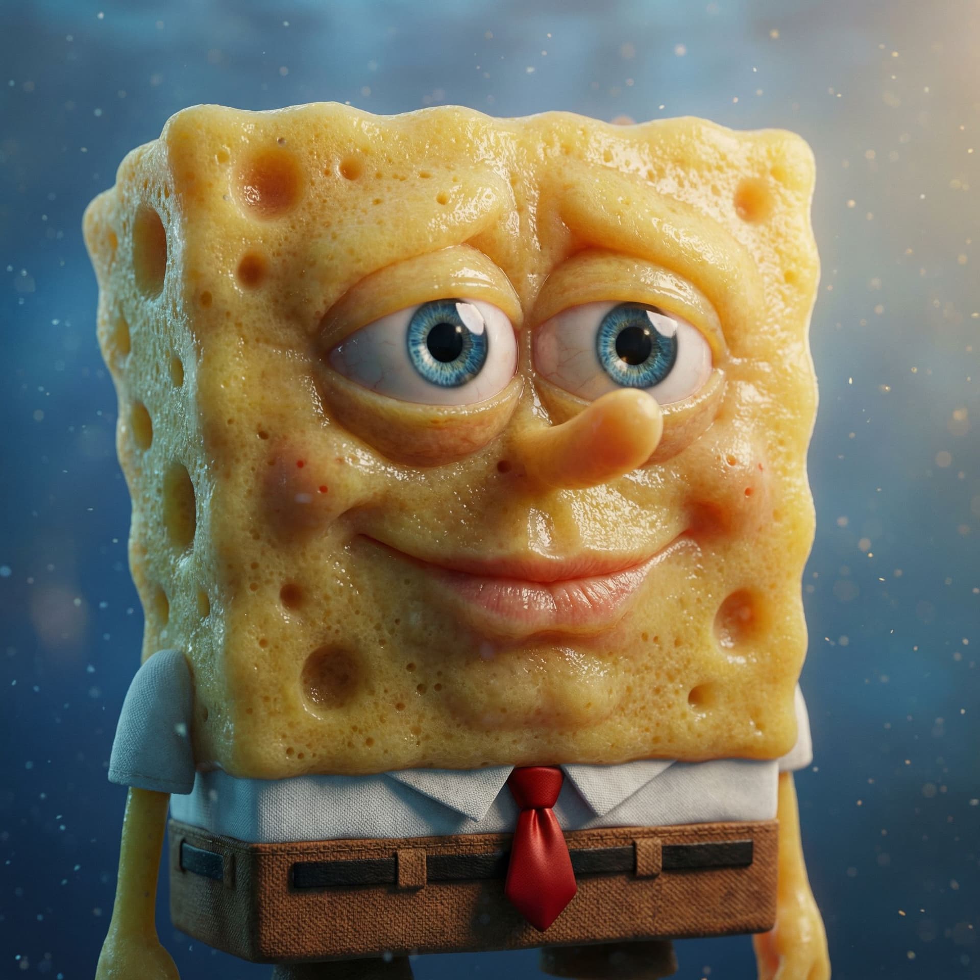AI generated: Developer:
Crie um retrato 3D hiper-realista e cinematográfico de Bob Esponja, no estilo Pixar reali...