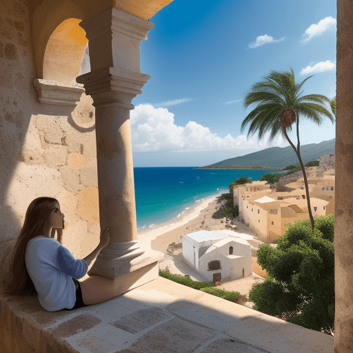 AI generated: Pintura impresionista de un loro sentado en la pared de piedra de una casa antigua, mirando la vista...