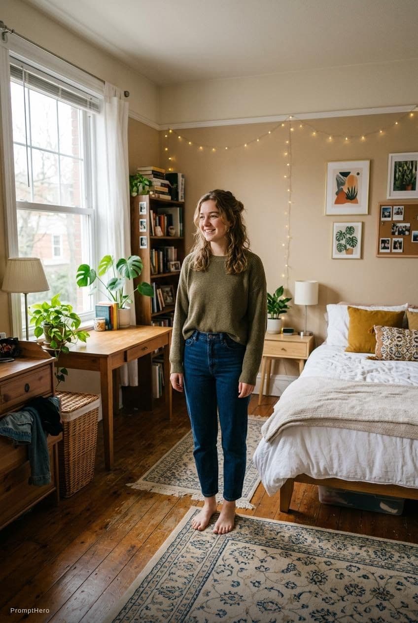 AI generated:  girl standing in bedroom