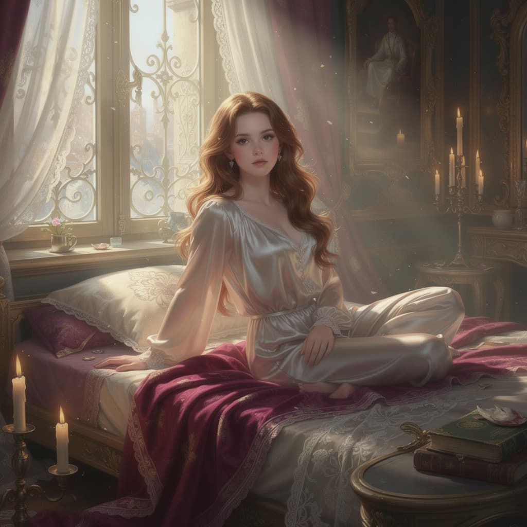 AI generated: A striking young female with long, glossy chestnut hair in loose cascading waves, her body sculpted ...