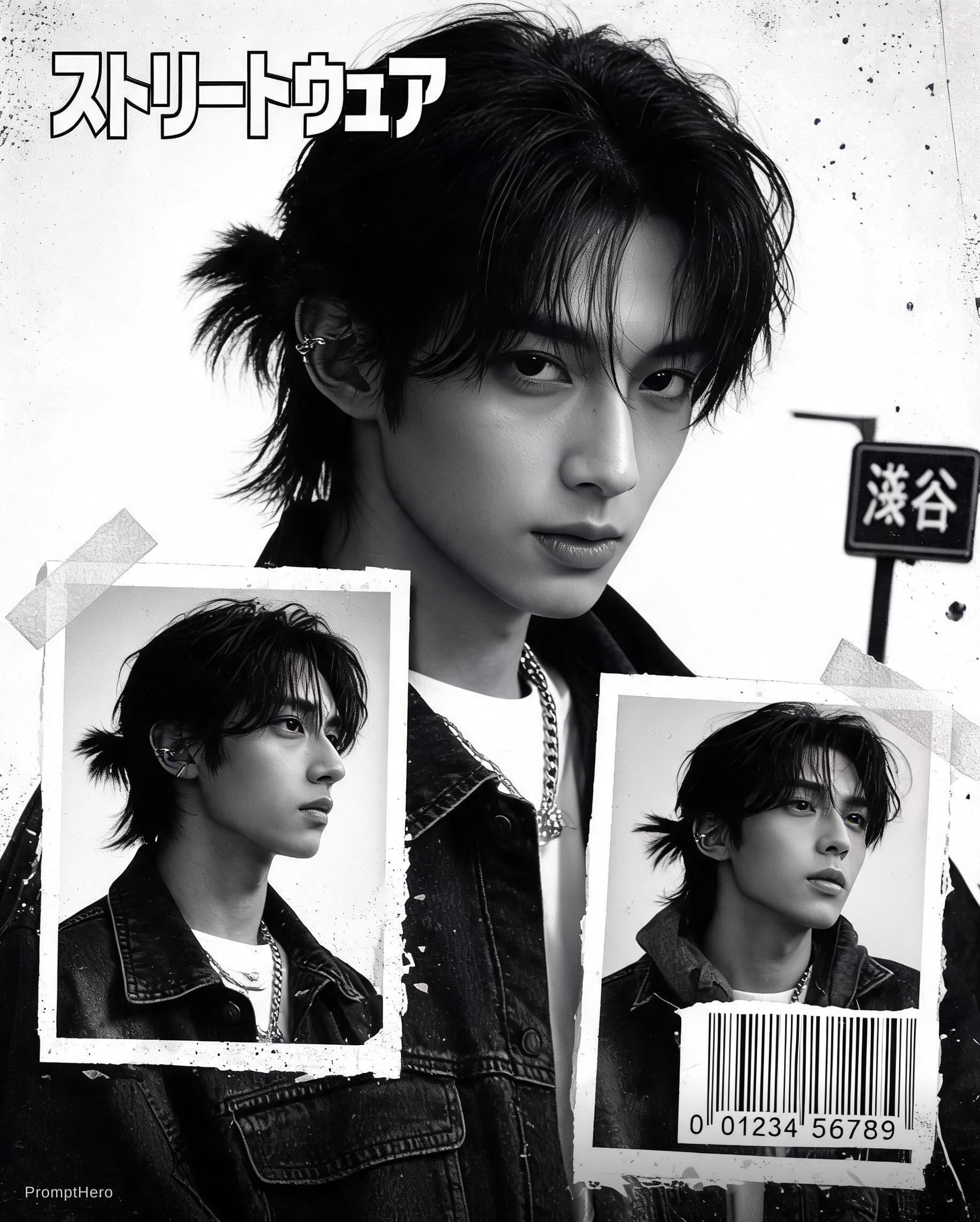 AI generated: Buat poster kolase editorial streetwear Jepang bergaya Y2K yang bold dengan estetika majalah fashion...