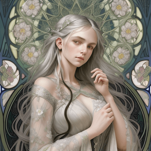 AI generated: A captivating portrait of a woman with short silver hait, in the style of Annie Leibowitz and Alphon...