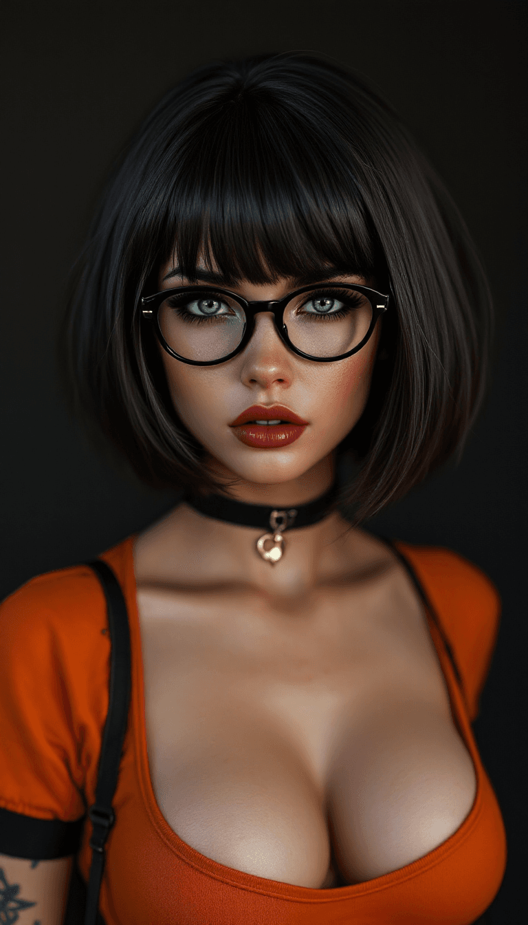 AI generated: Photo of a ultra realistic of velma from scooby-doo (20 years), very sultry look, so hot girl, beaut...