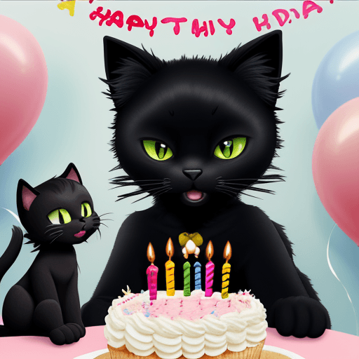 AI generated: Birthday congratulations from black furry cat